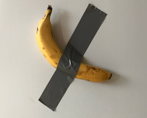 banana duct taped to fridge as a reminder to eat less meat (2) (1)